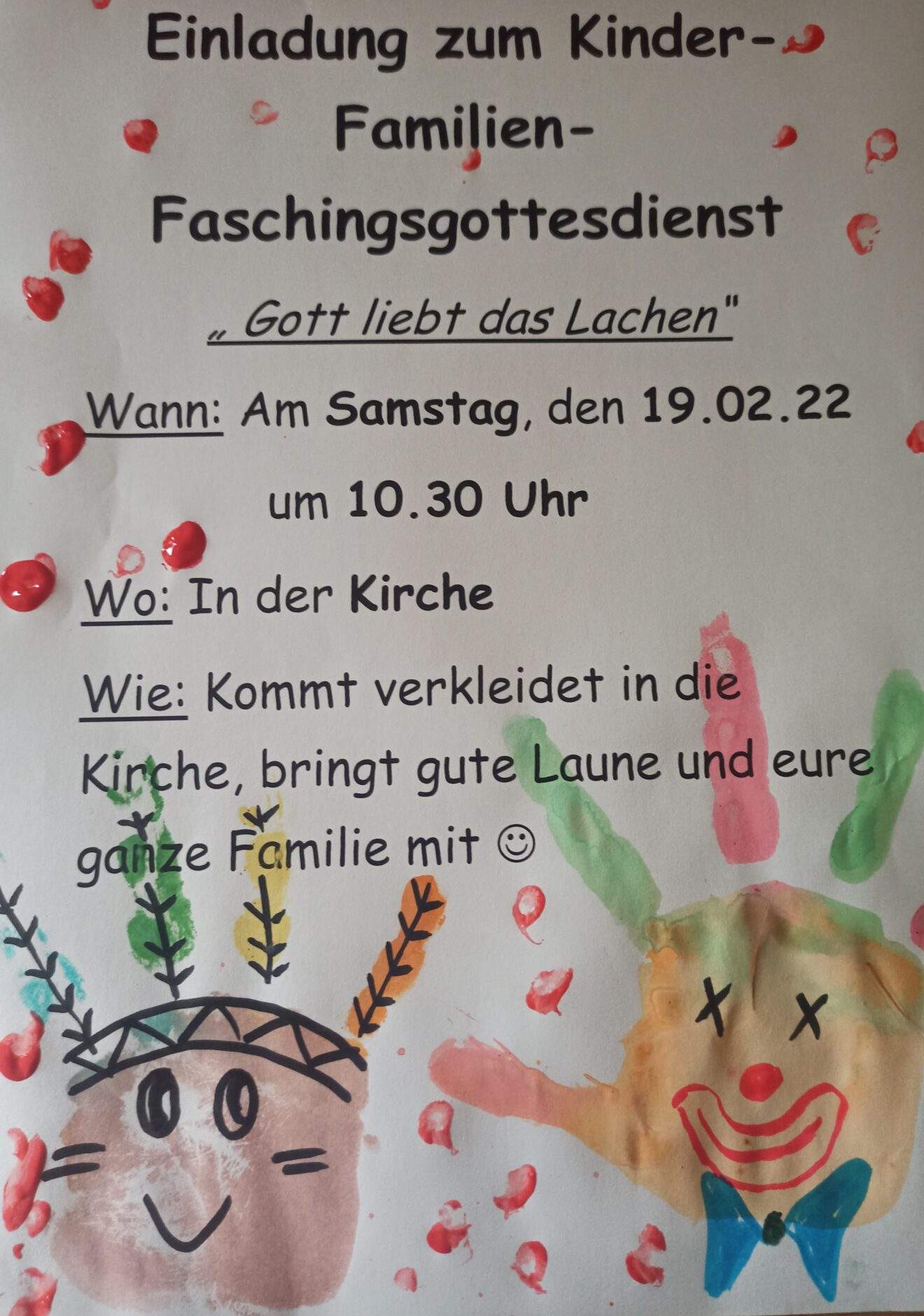 Faschingsgottesdienst für Kinder und Familien - am Samstag, 19.02.2022 um 10.30 Uhr