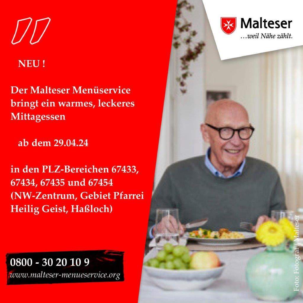 Malteser Menüservice - Mittagessen ab dem 29.04.2024
