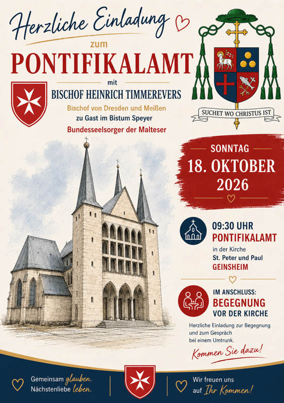 Einladung zum Pontifikalamt mit Bischof Heinrich Timmerevers am Sonntag, 18. Oktober 2026, um 9.30 Uhr in St. Peter und Paul Geinsheim